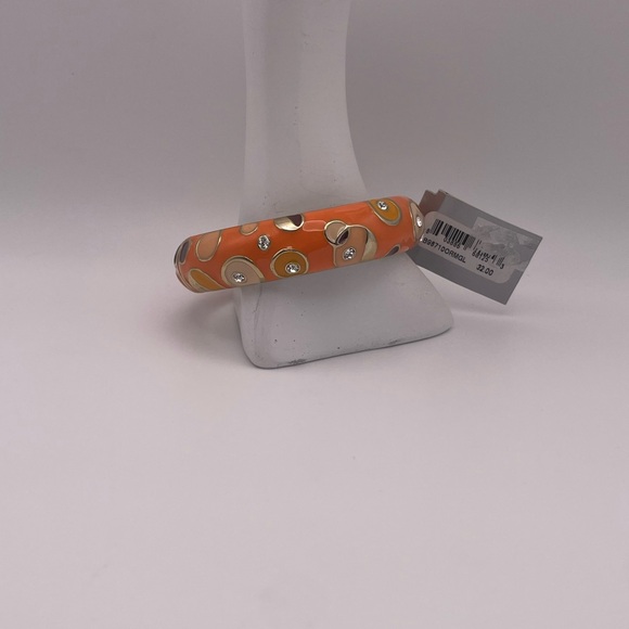 Sequin Orange and Gold Enamel Bangle Bracelet - Picture 2 of 7
